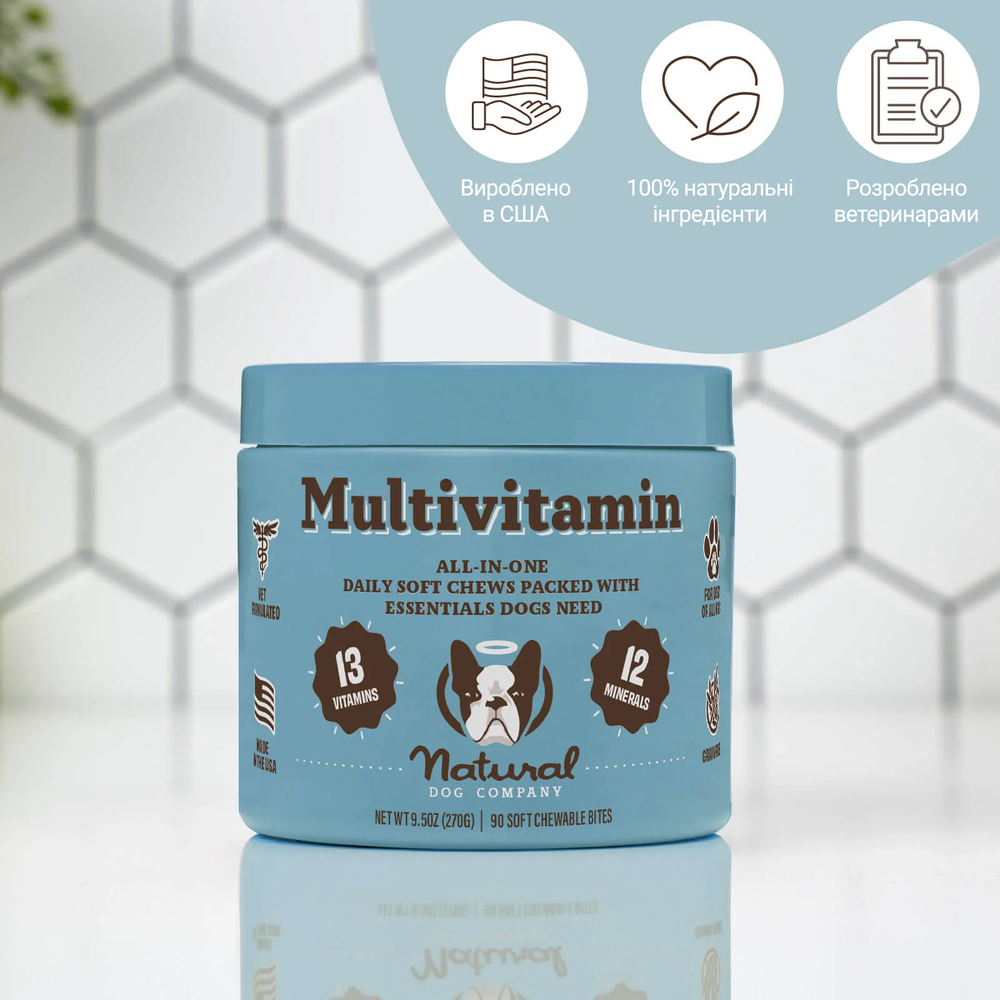 Мультивітамінний комплекс Multivitamin Natural Dog Company 90шт в банці