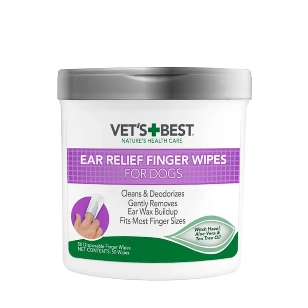 Vet's Best Ear Relief Finger Wipes - салфетки с натуральными ингредиентами для чистки ушей у собак