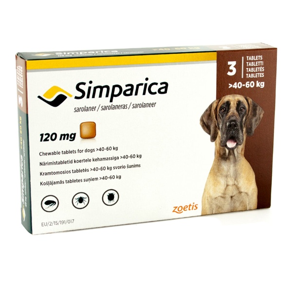 Таблетки Simparica от блох и клещей для собак весом 40-60кг, 1шт