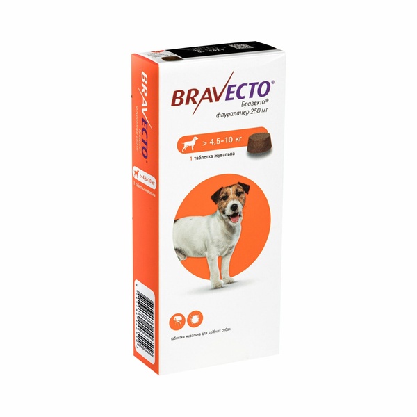 Таблетка Бравекто от блох и клещей для собак весом 4.5-10кг