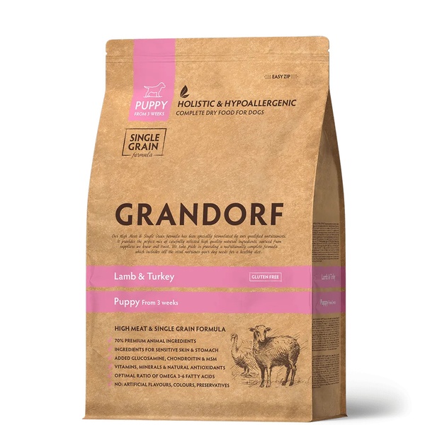 Grandorf Паппи – сухой комплексный корм для щенков, беременных и кормящих собак мелких и средних пород с ягненком и рисом 1кг