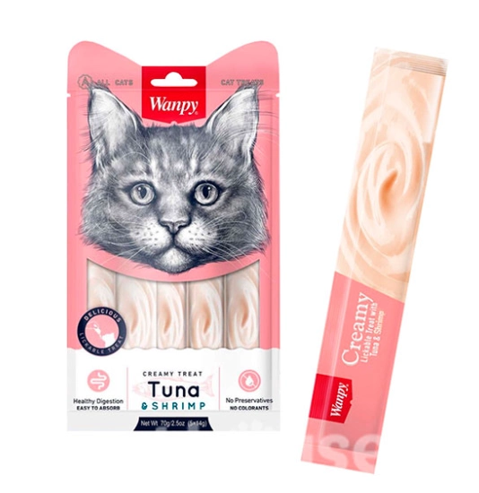 Wanpy Creamy Treat Tuna & Shrimp Лакомство для кошек с тунцем и креветками, 70г