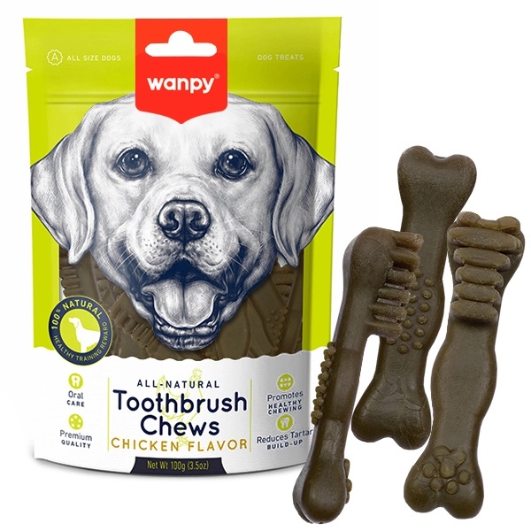 Wanpy Toothbrush Chews Chicken - Внпи зубная щетка жевательное лакомство со вкусом курицы для собак